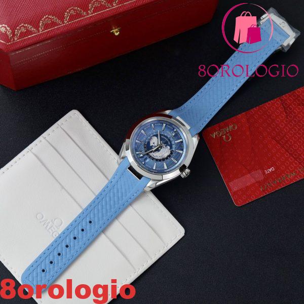Omega Aqua Terra GMT Worldtimer Summer Blue Cinturino in Gomma Replica Migliore VSF 43mm Orologio - immagine 3