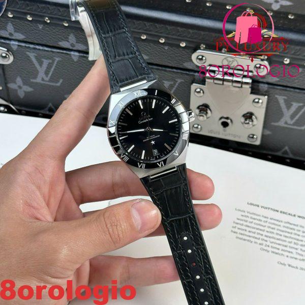 Omega Constellation Quadrante Nero Lunetta in Ceramica Nera Cinturino in Pelle Replica Migliore VSF 41mm Orologio - immagine 5