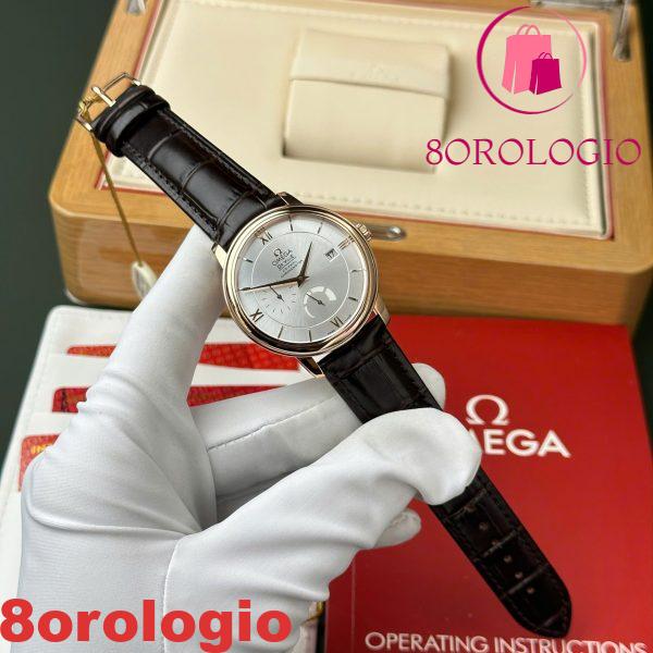 Omega De Ville Prestige Power Reserve replica oro rosa quadrante argento cinturino in pelle 39.5mm Orologio - immagine 7