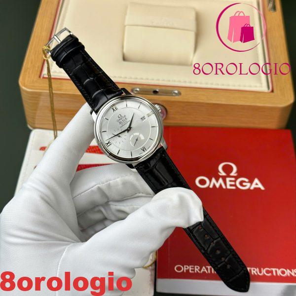 Omega De Ville Prestige Power Reserve quadrante argento cinturino in pelle nera replica migliore 39,5 mm Orologio - immagine 7