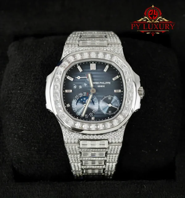 Patek Philippe Nautilus 5712/1A Blue Dial Replica Custom Baguette Moissanite 1:1 Miglior Replica PPF 40mm Orologio - immagine 3