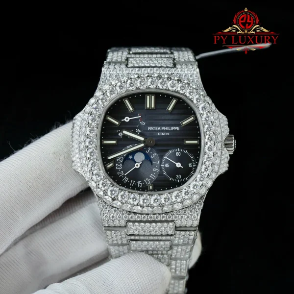 Replica Patek Philippe Nautilus 5712/1A Quadrante Blu Iced Out Moissanite 1:1 PPF 40mm Orologio - immagine 3