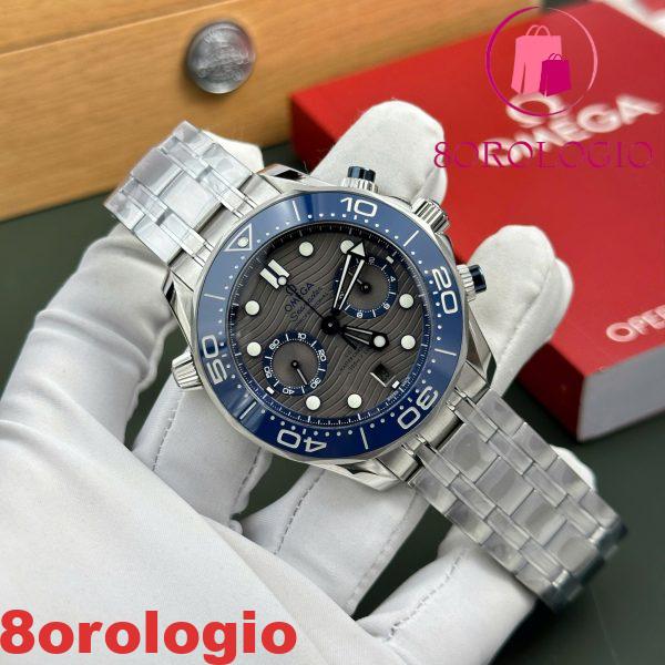 Omega Seamaster Diver 300M Cronografo Quadrante Grigio Lunetta in Ceramica Blu Replica Migliore N1 Factory 44mm Orologio - immagine 5