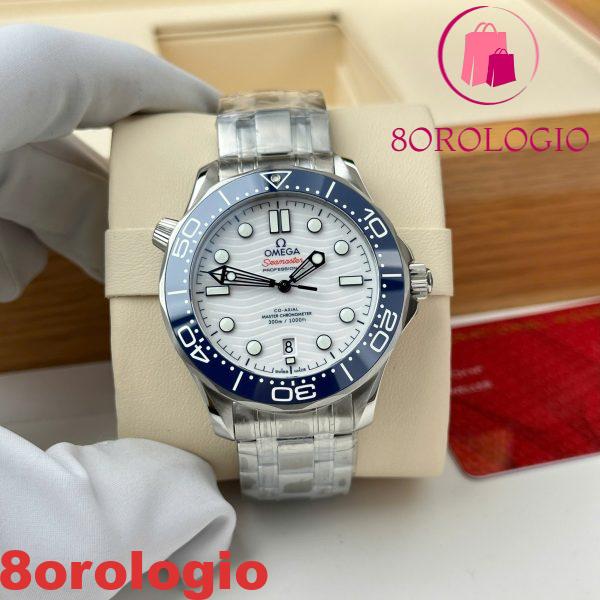 Omega Seamaster Diver 300M Tokyo 2020 Quadrante Bianco Replica con Ghiera in Ceramica Blu Clone 42mm Orologio - immagine 4
