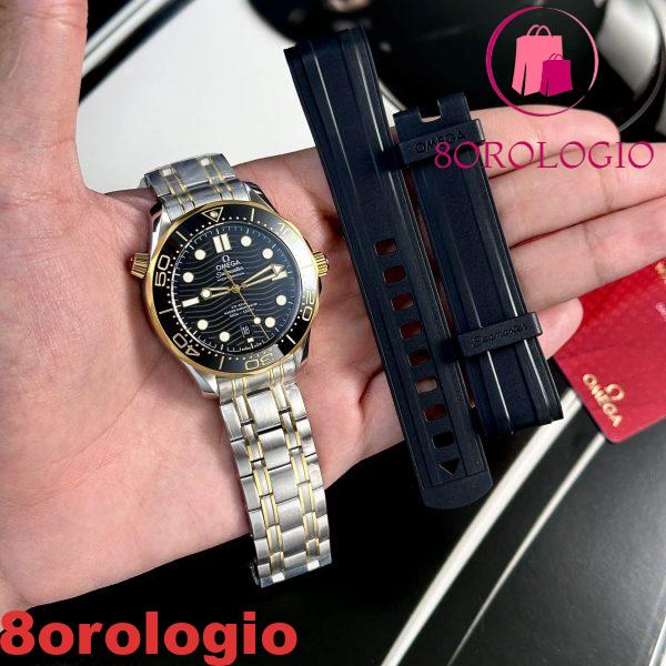 Omega Seamaster Diver 300M Two Tone Yellow Gold Black Dial Replica Super Clone 42mm Orologio - immagine 5