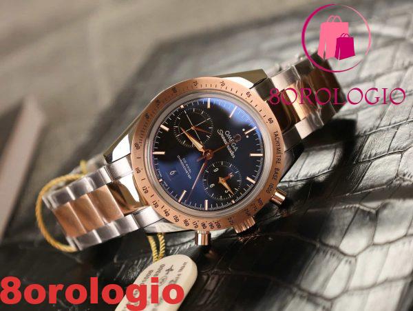 Omega Speedmaster 1957 Chronograph Due Toni Oro Rosa Quadrante Nero Replica 41,5mm Orologio - immagine 4