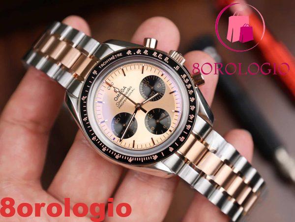 Omega Speedmaster Moonwatch Chronograph Bi-Tono Oro Rosa Quadrante Rosa Replica Svizzera 42mm Orologio - immagine 4