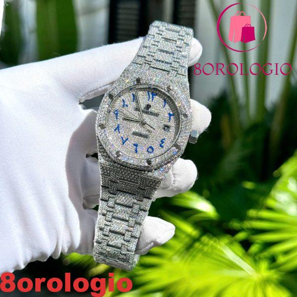 Audemars Piguet Royal Oak Blue Arabic Dial Iced Out Moissanite Replica Super Clone 41mm Orologio - immagine 3