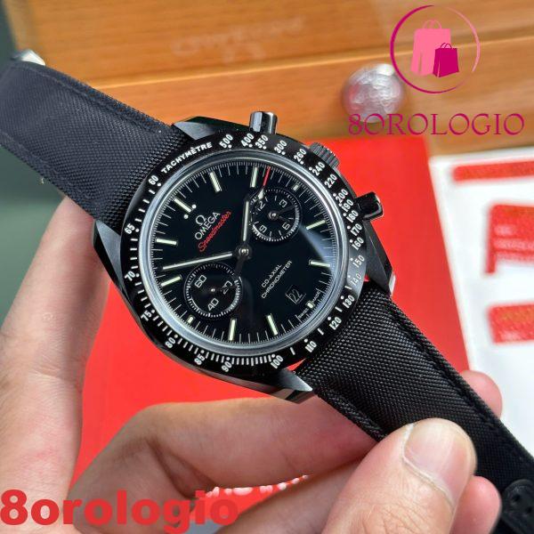 Replica Omega Speedmaster Moonwatch Dark Side of the Moon in ceramica nera con cinturino in tela 44mm Orologio - immagine 4