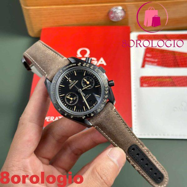 Omega Speedmaster Moonwatch Dark Side Of The Moon Ceramica Cinturino in Pelle Nera e Marrone Replica 44mm Orologio - immagine 4