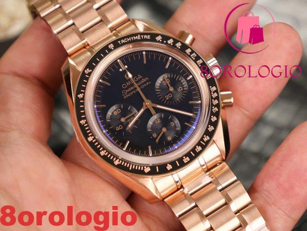Omega Speedmaster Moonwatch Professional Chronograph Sedna Gold Quadrante Nero Replica 42mm Orologio - immagine 4