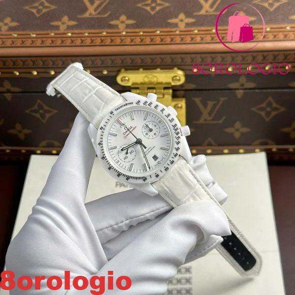 Omega Speedmaster White Side Of The Moon Cinturino in Pelle Ceramica Bianca Replica 44mm Orologio - immagine 8