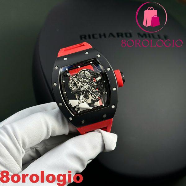Replica Richard Mille RM055 Bubba Watson Ceramica Nera Cinturino in Gomma Rossa BBR V3 42.7mm Orologio - immagine 4