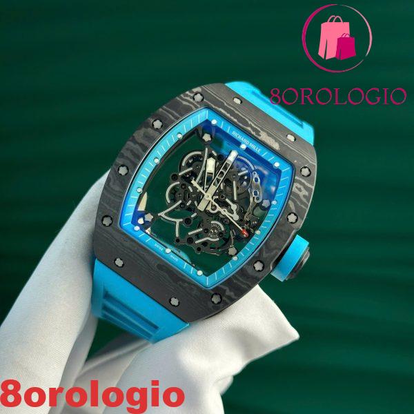 Richard Mille RM055 Bubba Watson Yas Marina Circuit Carbon TPT Cinturino in Gomma Blu Replica 1:1 Super Clone ZF 42.7mm Orologio - immagine 9
