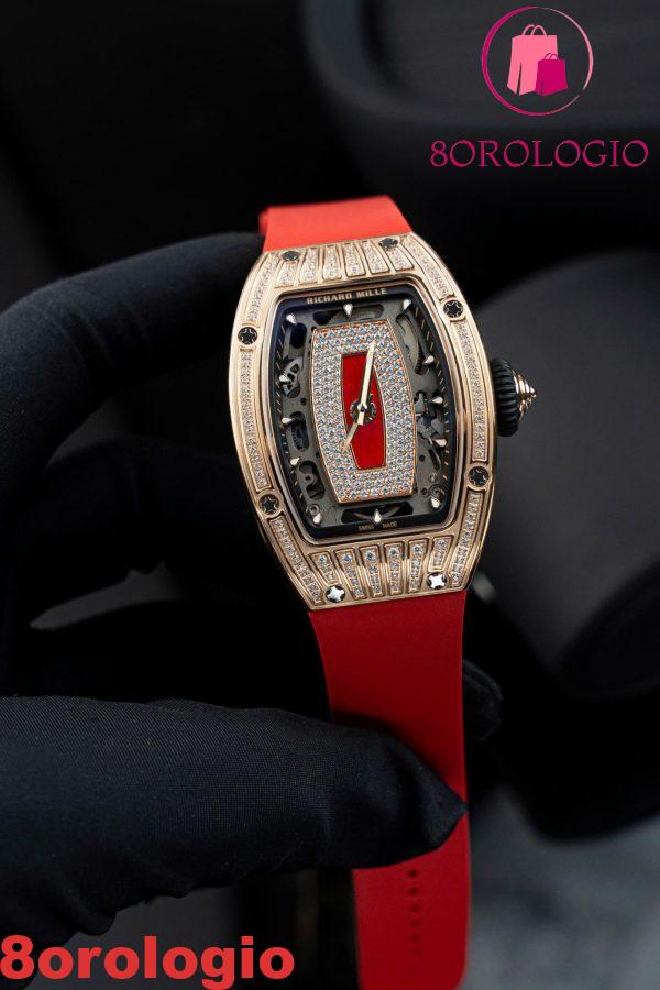 Richard Mille RM07-01 Lady Oro Rosa Diamanti Quadrante in Diaspro Cinturino in Gomma Replica ZF 45.32 X 32.3mm Orologio - immagine 5