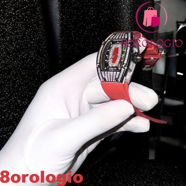 Replica Richard Mille RM07-01 Oro Bianco Medio Diamanti Rosso Lip Custom Moissanite Orologio - immagine 3