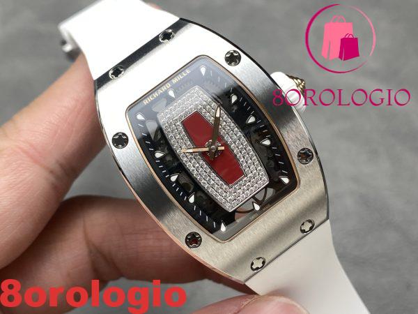 Richard Mille RM07-01 Oro Bianco Labbra Rosse Cinturino in Gomma Bianca Replica 1:1 BBAF 45.32 X 32.3mm Orologio - immagine 3