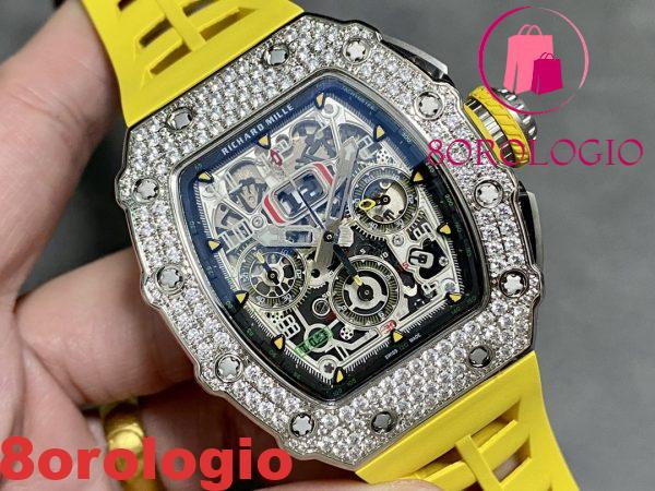 Richard Mille RM11-03 Flyback Chronograph Iced Out con Pietre CZ Miglior Replica KVF 49.94×44.5mm Orologio - immagine 3