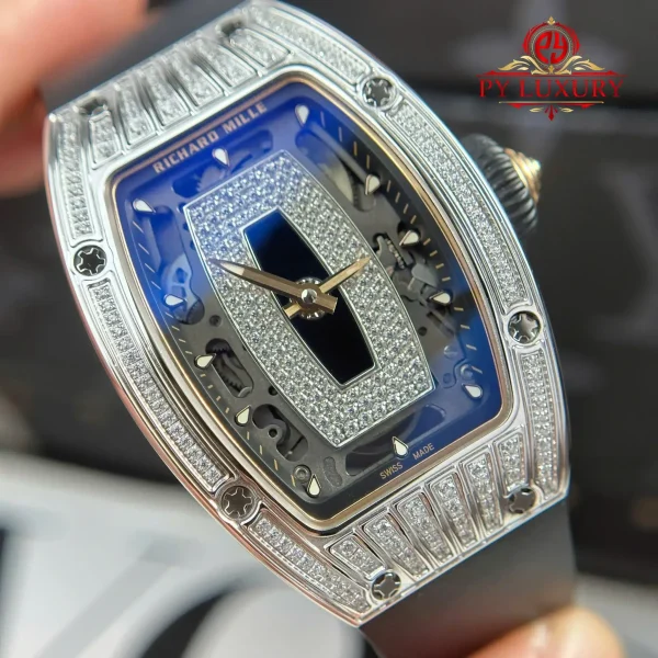 Richard Mille RM07-01 Lady Diamonds Black Onyx Dial Black Rubber Strap Replica 1:1 Super Clone ZF 45.32 X 32.3mm Orologio - immagine 5