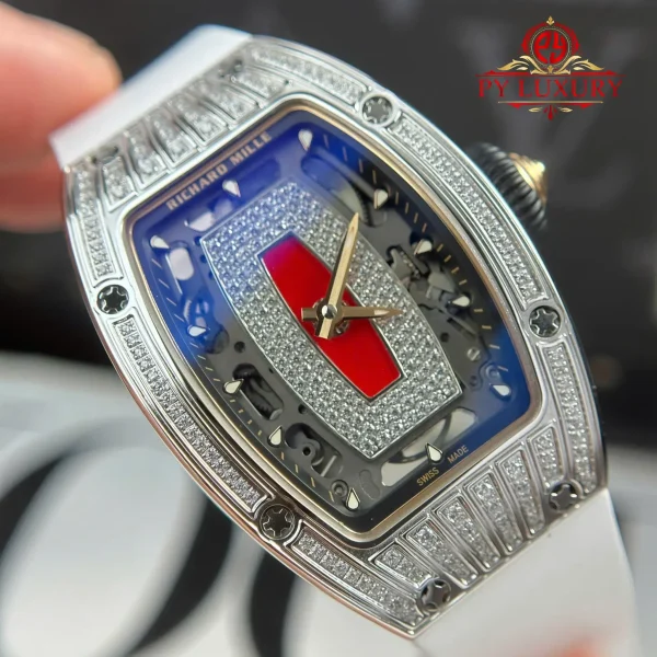 Richard Mille RM07-01 Lady Diamonds Red Lip Replica Cinturino in Gomma Bianca 1:1 Super Clone ZF 45.32 X 32.3mm Orologio - immagine 4