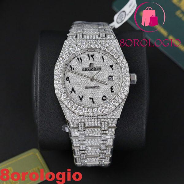 Replica Audemars Piguet Royal Oak Iced Out Moissanite Quadrante Arabo Super Clone 41mm Orologio - immagine 8