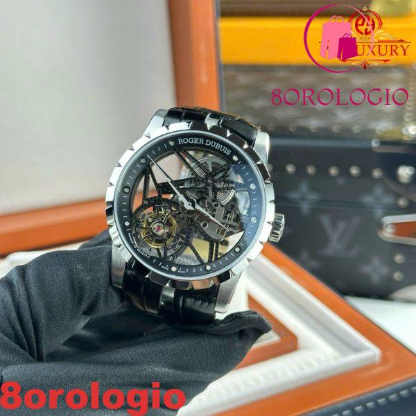 Roger Dubuis Excalibur Skeleton RDDBEX0393 Tourbillon Pelle Nera Migliore Replica BBR 42mm Orologio - immagine 6