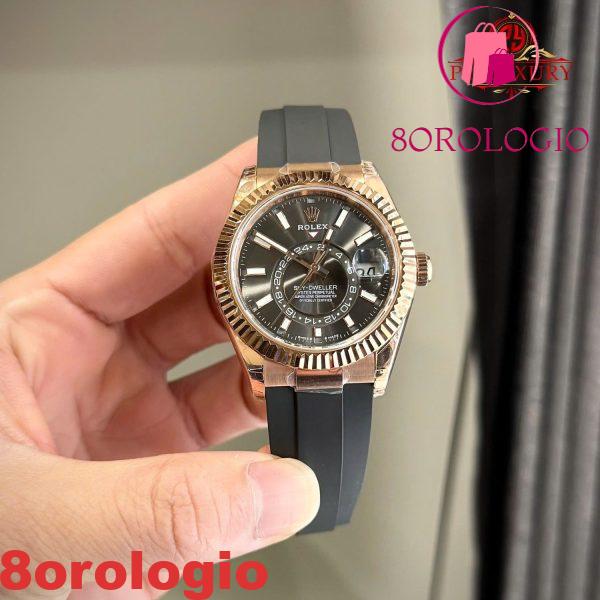 Rolex Sky-Dweller 326235 Oro Rosa Quadrante Grigio Ardesia Cinturino in Gomma Replica 42mm Orologio - immagine 3