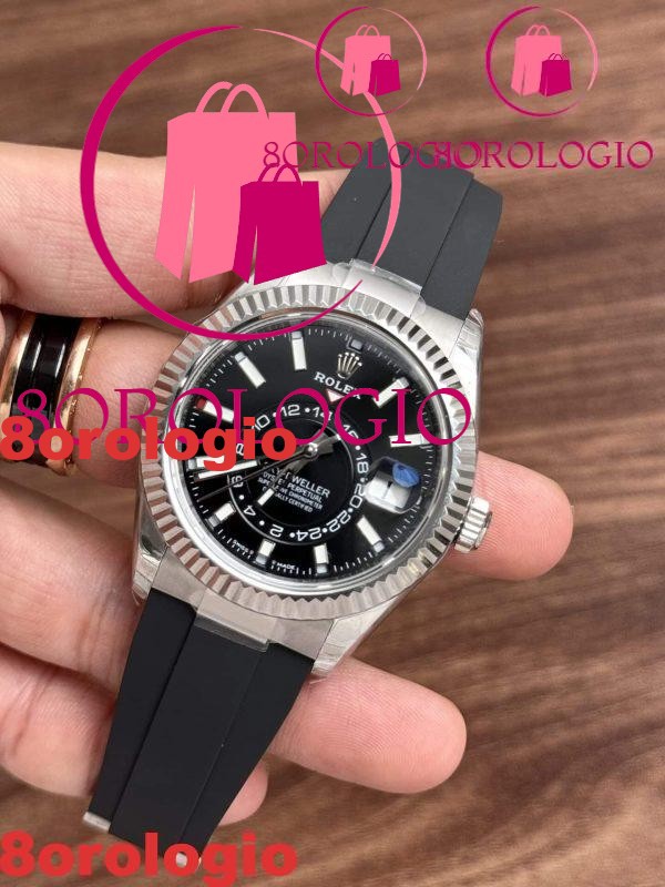 Replica migliore Rolex Sky-Dweller 326934 Quadrante nero Cinturino in gomma 42mm Orologio - immagine 3