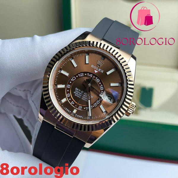 Replica Rolex Sky-Dweller 326934 Quadrante Marrone Cinturino in Gomma Placcato Oro 18K 42mm Orologio - immagine 6