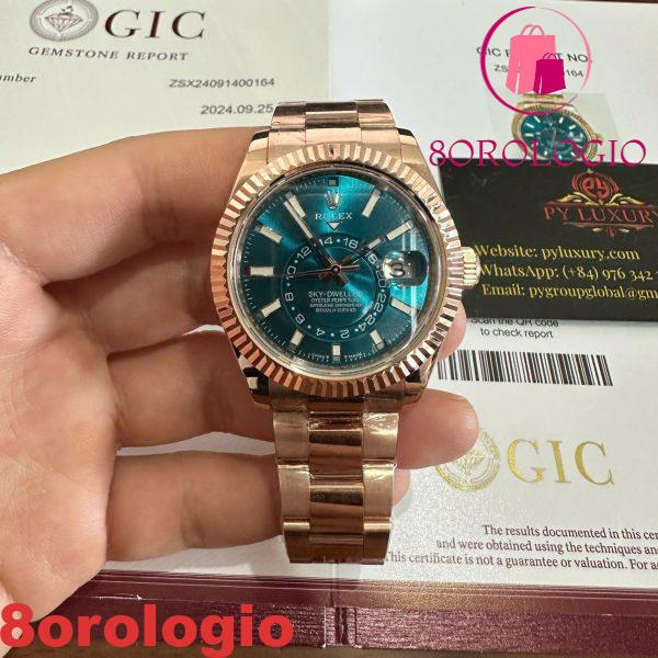 Rolex Sky-Dweller 336935 Quadrante Indici Blu-Verde Bracciale Oyster Placcato Oro 18K Migliore Replica 42mm Orologio - immagine 5