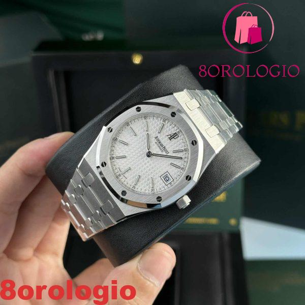 Replica Audemars Piguet Royal Oak Jumbo Extra Sottile 15202ST Quadrante Bianco Guilloche 39mm Orologio - immagine 7