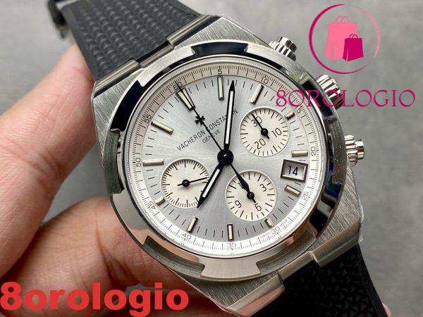 Vacheron Constantin Overseas 5500V Chronograph Quadrante Argento Cinturino in Gomma Nera Replica 8F 42.5mm Orologio - immagine 3