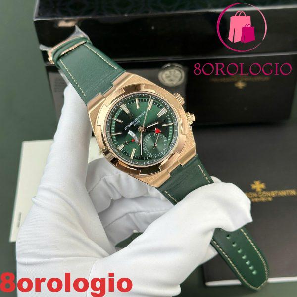 Vacheron Constantin Overseas Dual Time 7920V/210R-B965 Oro Rosa Quadrante Verde Pelle Swiss Replica PZF 41mm Orologio - immagine 3