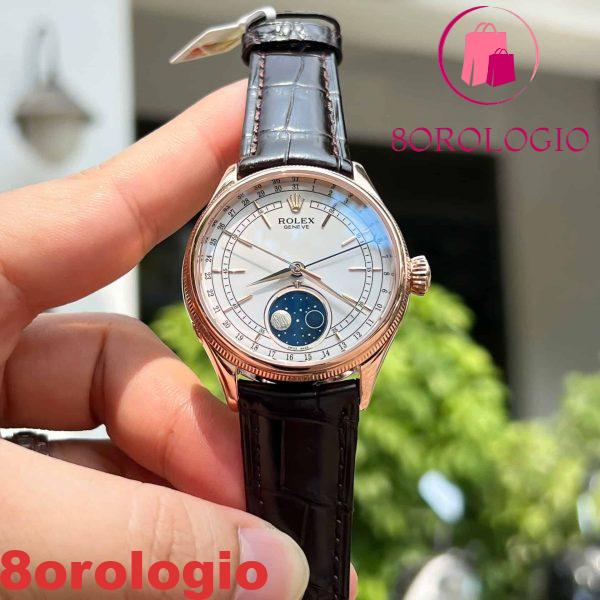 Rolex Cellini Moonphase 50535 39mm Oro Rosa 18K Pelle Migliore Replica Orologio - immagine 4