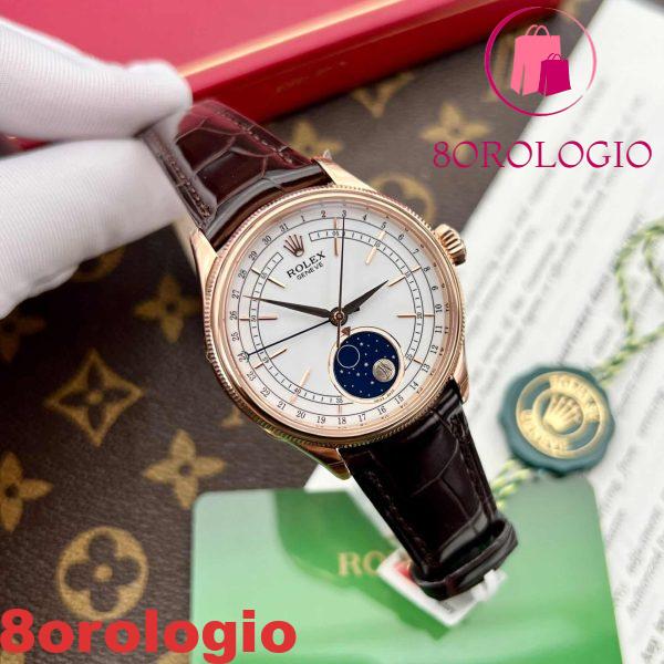 Rolex Cellini Moonphase 50535 Oro Rosa Pelle Migliore Replica 39mm Orologio - immagine 5