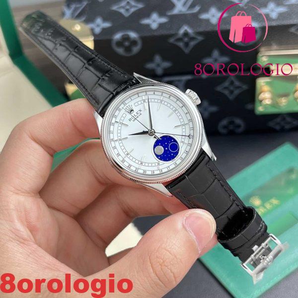Replica Rolex Cellini Moonphase Oro Bianco Quadrante Bianco Pelle 39mm Orologio - immagine 3