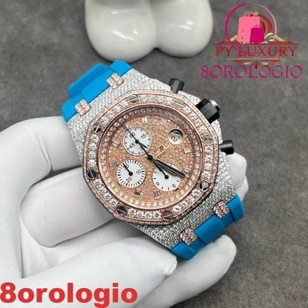 Audemars Piguet Royal Oak Offshore Chronograph 25940 Acciaio 18K Oro Rosa Replica con Diamanti Personalizzati Movimento Originale 42mm Orologio - immagine 3