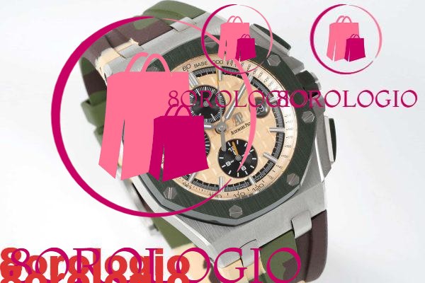 Audemars Piguet Royal Oak Offshore Chronograph 26400SO Quadrante Beige Ghiera in Ceramica Verde Cinturino in Gomma Migliore Replica APF 44mm Orologio - immagine 4
