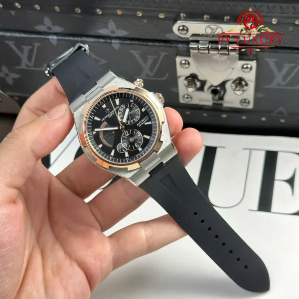Vacheron Constantin Overseas Dual Time 47450/000M-9644 Bicolore Oro Rosa Quadrante Grigio Cinturino in Gomma Miglior Replica 42mm Orologio - immagine 3