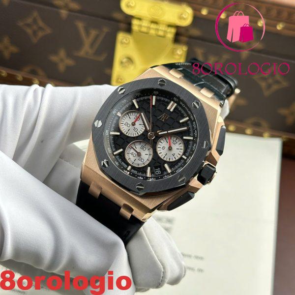 Audemars Piguet Royal Oak Offshore Chronograph 26420RO Oro Rosa Quadrante Nero Cinturino in Pelle Migliore Replica 43mm Orologio - immagine 4