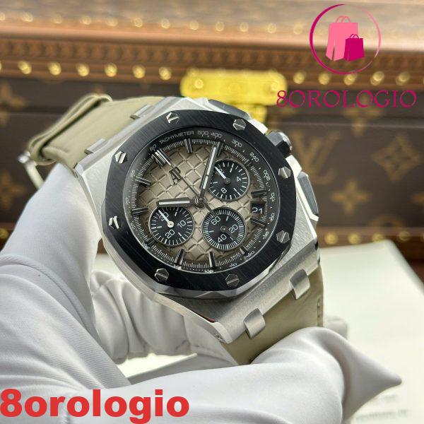 Audemars Piguet Royal Oak Offshore Chronograph 26420SO Quadrante Taupe Fumato Cinturino in Pelle Best Replica 43mm Orologio - immagine 7
