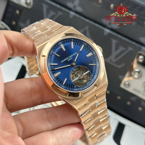 Vacheron Constantin Overseas Tourbillon 6000V Oro Rosa Quadrante Blu Migliore Replica BBR 42.5mm Orologio - immagine 5