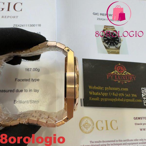Replica Audemars Piguet Royal Oak 15400OR Quadrante Nero Personalizzato Baguette Moissanite Lunetta Placcato Oro 18K 1:1 Migliore Replica 41mm Orologio - immagine 4