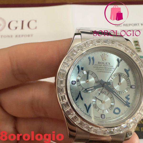 Rolex Daytona 116576TBR-0005 Platinum Quadrante Arabo Replica Diamanti a Baguette 40mm Orologio - immagine 4