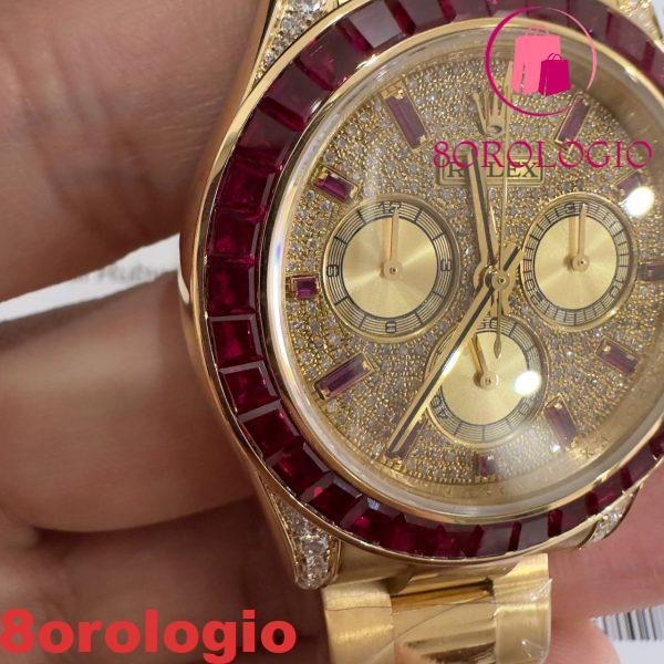 Rolex Daytona 126598TRU Replica Personalizzato 18K Oro Massiccio Rubini Naturali Diamanti Naturali 40mm Orologio - immagine 4