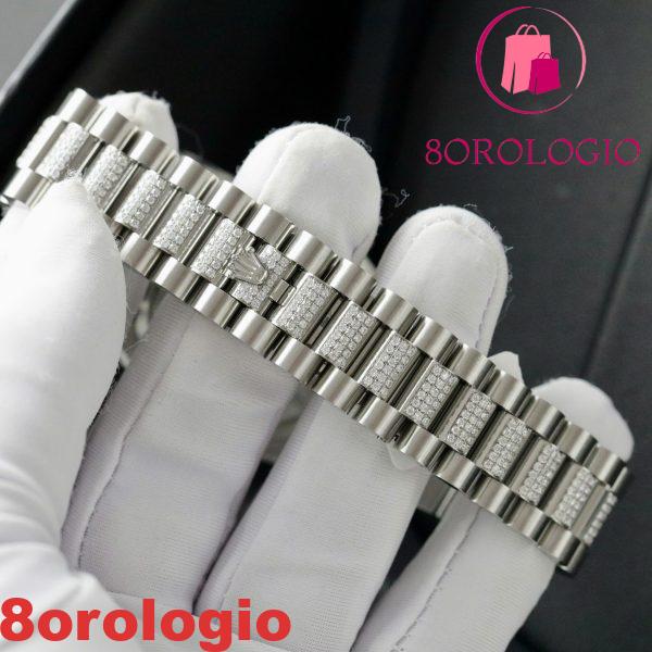 Rolex Day-Date 128349RBR Quadrante MOP Custom Ghiera e Bracciale in Moissanite Migliore Replica 36mm Orologio - immagine 4