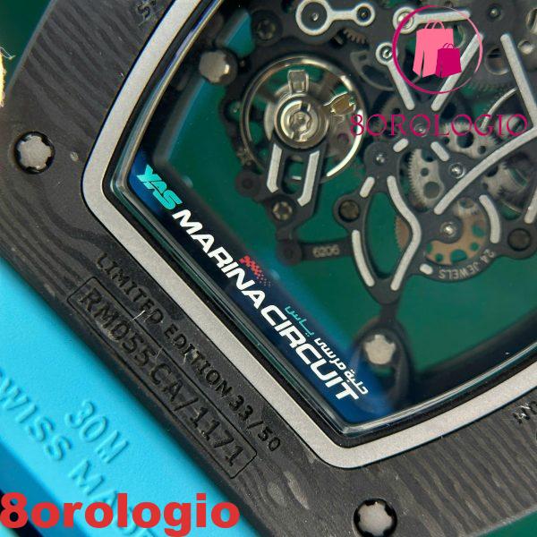 Richard Mille RM055 Bubba Watson Yas Marina Circuit Carbon TPT Cinturino in Gomma Blu Replica 1:1 Super Clone ZF 42.7mm Orologio - immagine 5