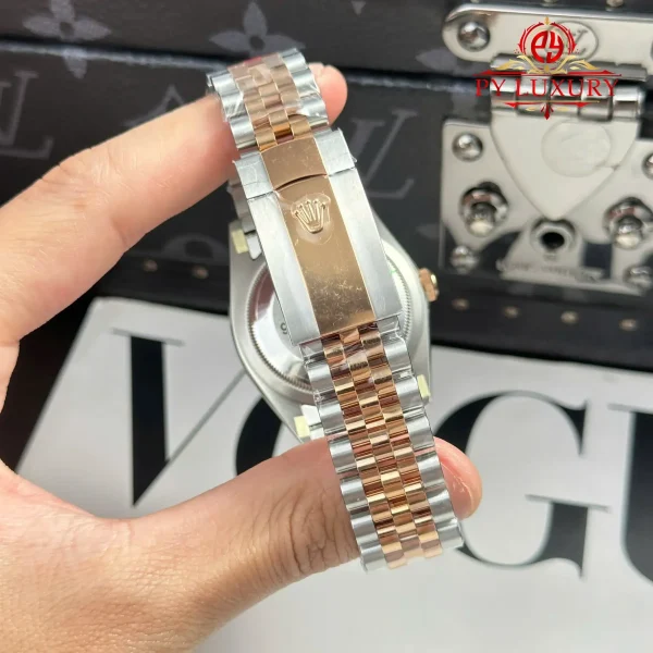 Replica Rolex Datejust 126231 Bicolore Oro Rosa Quadrante Motivo Palma Argento con Diamanti Bracciale Jubilee Migliore 1:1 36mm Orologio - immagine 5