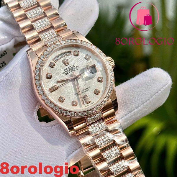 Rolex Day-Date 36 Quadrante in Meteorite Oro Rosa 18K Replica Migliore con Quadrante in Moissanite Personalizzato e Bracciale in Moissanite 36mm Orologio - immagine 5