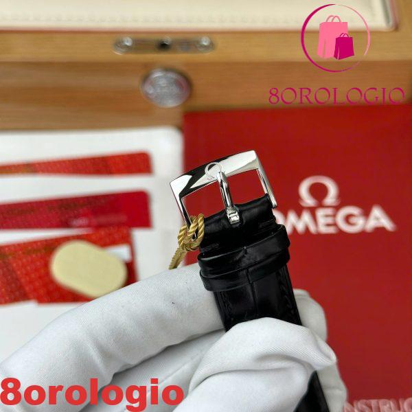 Omega De Ville Prestige Power Reserve quadrante argento cinturino in pelle nera replica migliore 39,5 mm Orologio - immagine 5